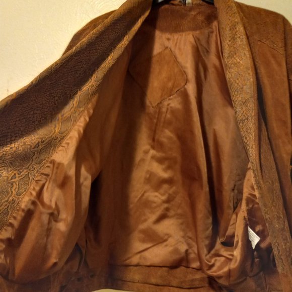 Vintage Rust Suede Bomber Jacket 80s Early 90s Oversized - Picture 11 of 16